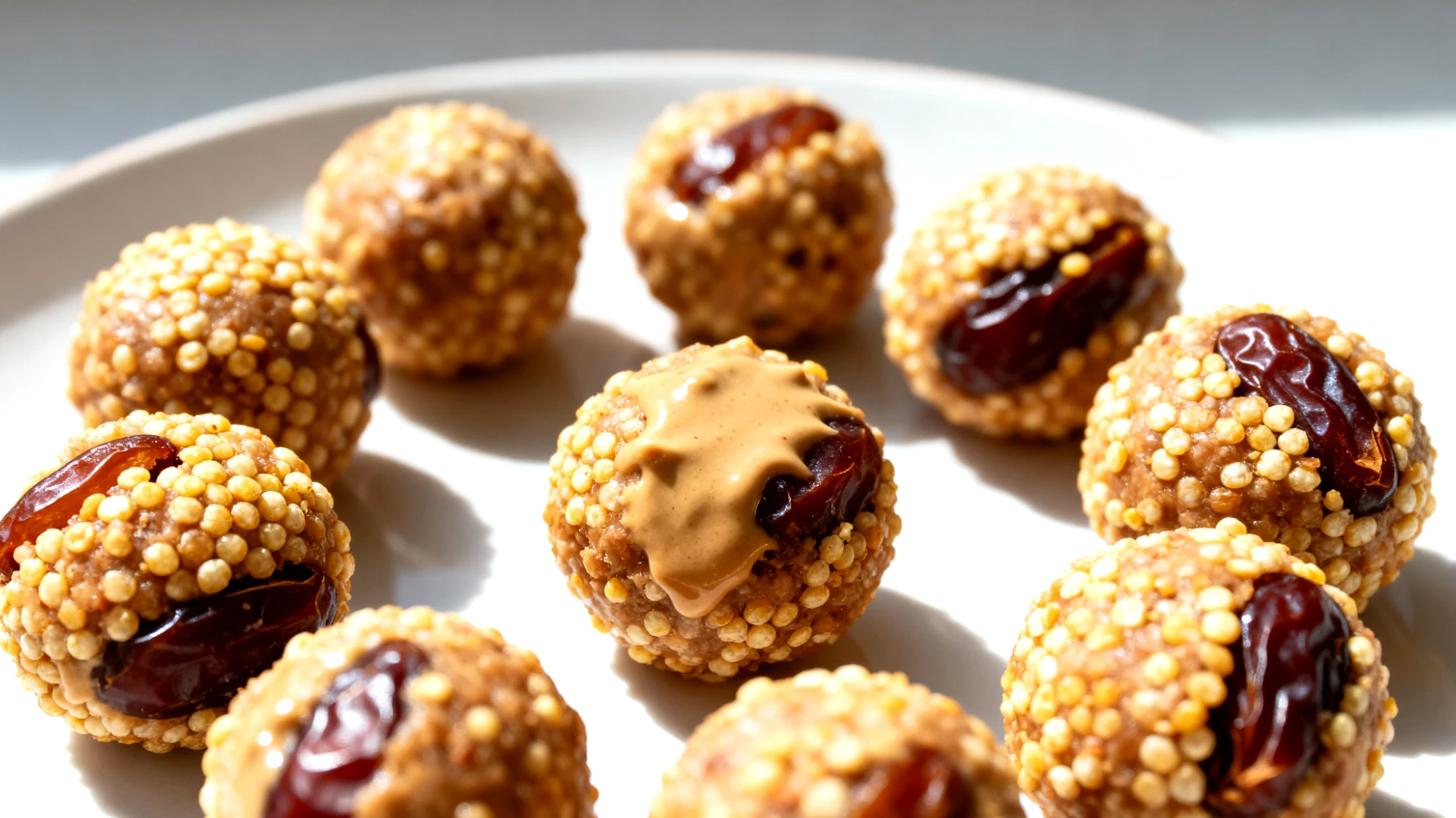 Energy balls al miglio soffiato, tahini e datteri"