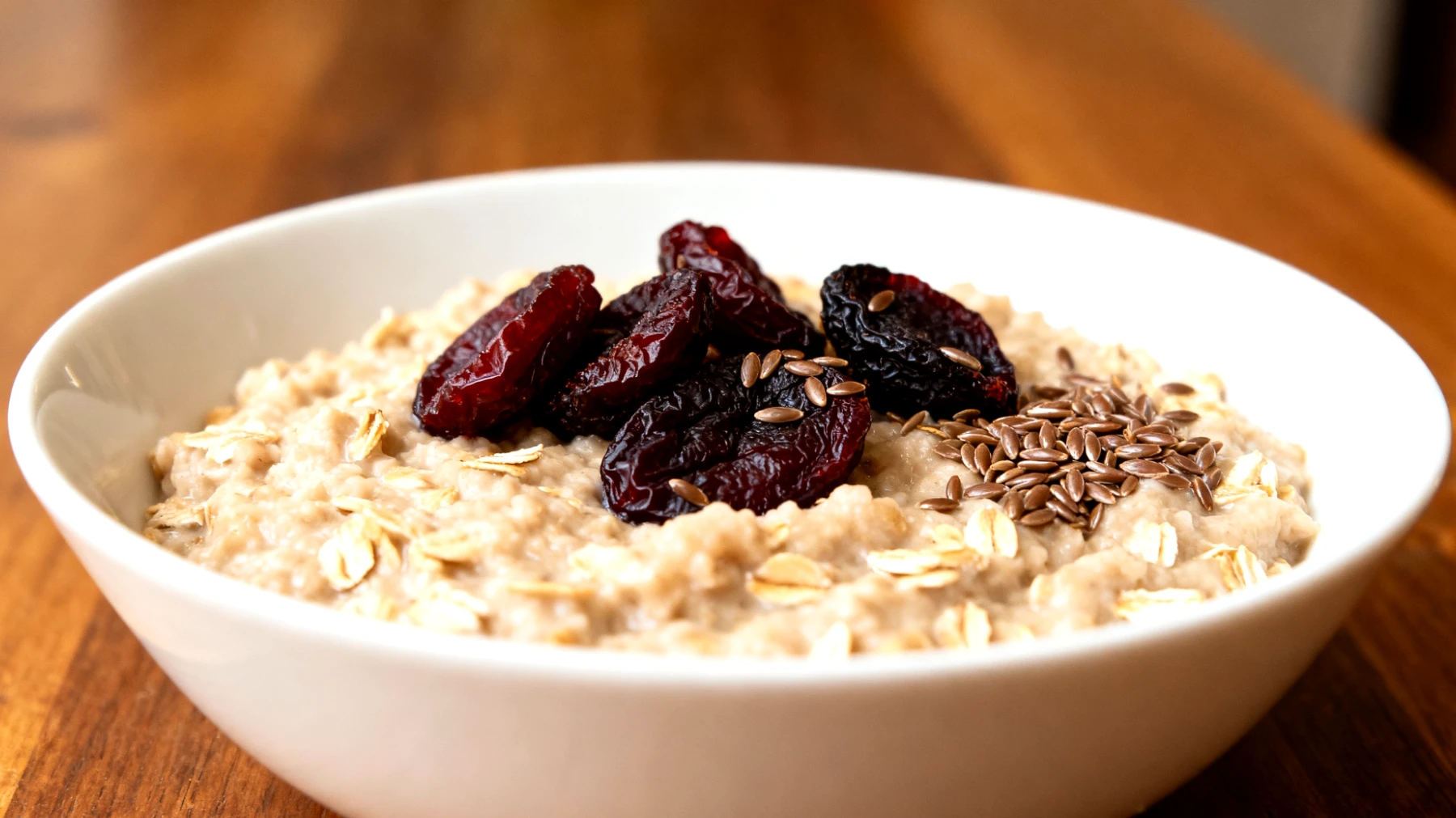 Porridge di avena con prugne secche e semi di lino"