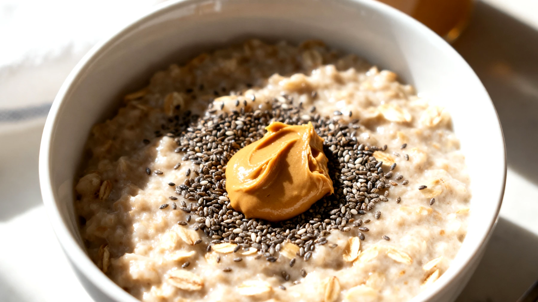 Porridge di avena con semi di chia e burro di mandorle"