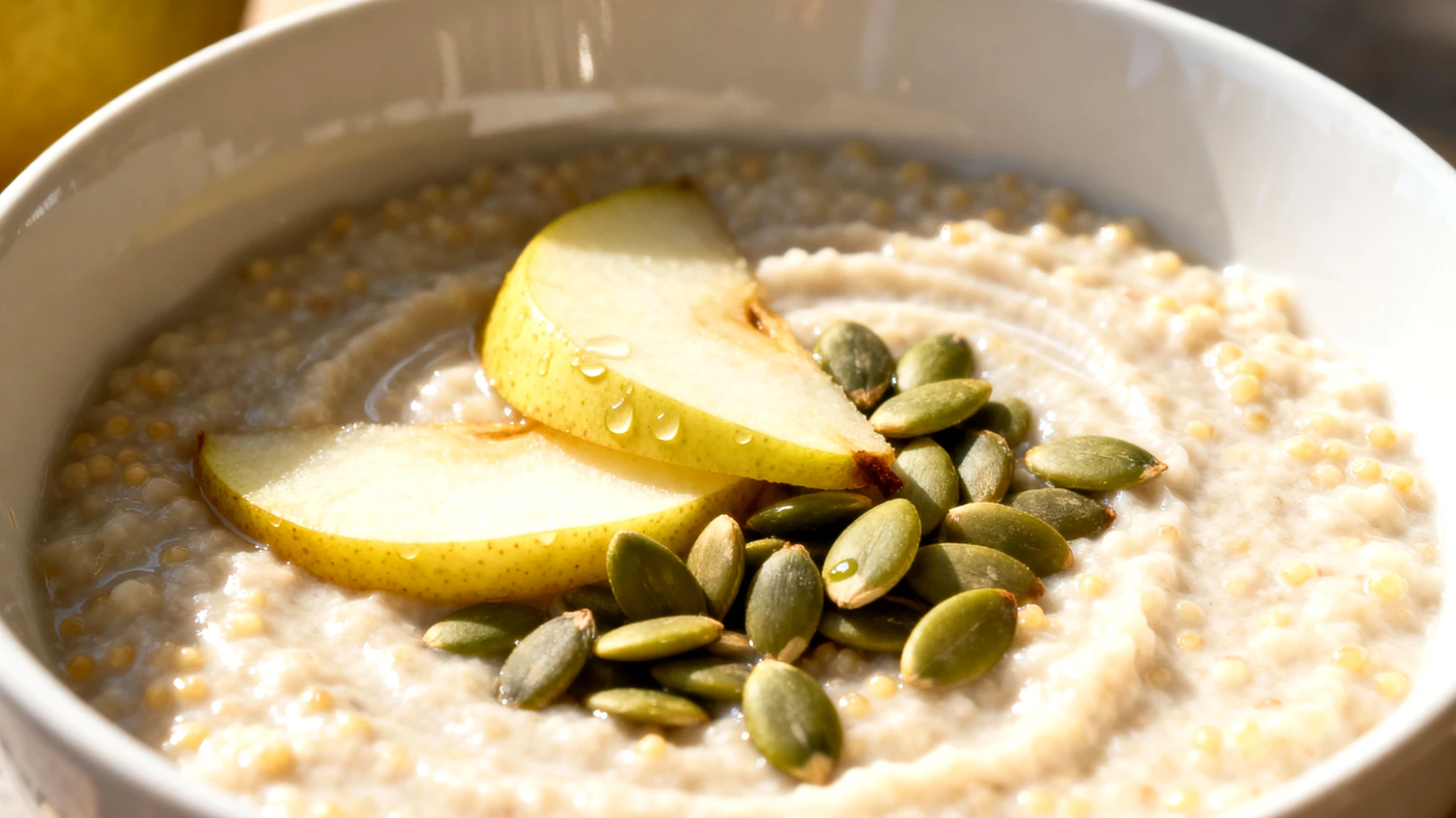 Porridge di miglio con semi di zucca e pera"